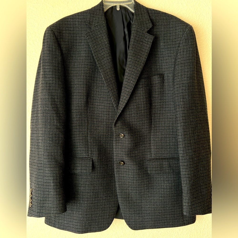 Chaps Mens Blazer Suit Jacket Gray Check Knit Lambswool 2 Button size 42R